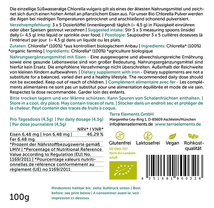 Terra Elements Pluhur Bio Chlorella 100g