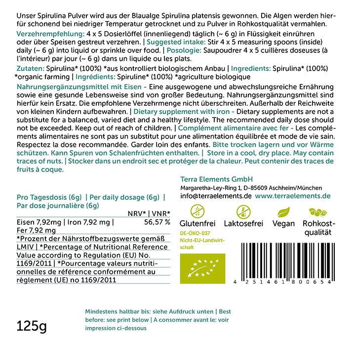 Terra Elements Pluhur Bio Spirulina 125g