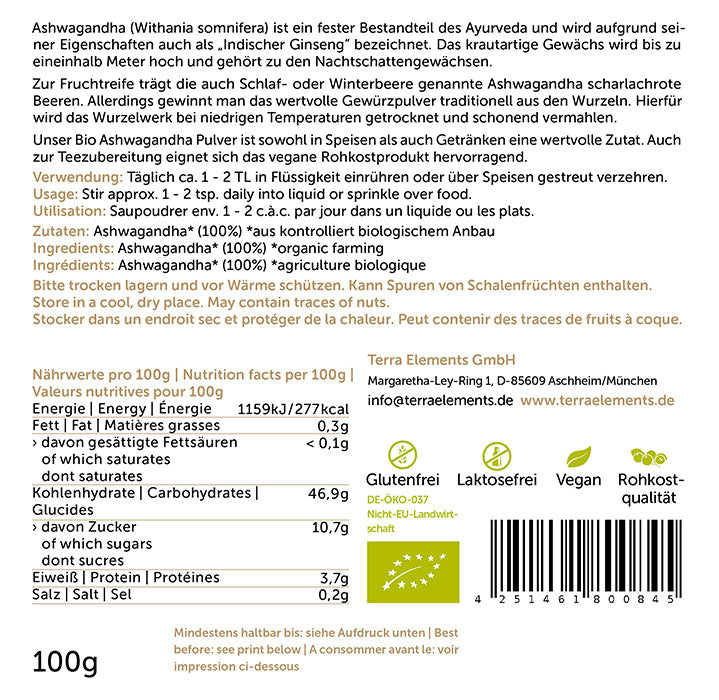 Terra Elements Pluhur Bio Ashwagandha 100g