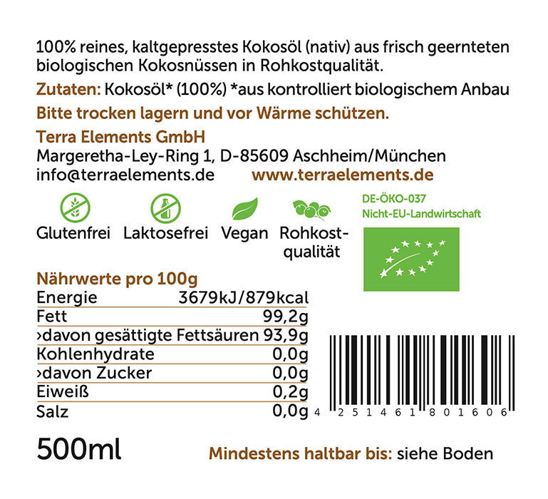 Terra Elements Vaj Bio Kokosi 500ml